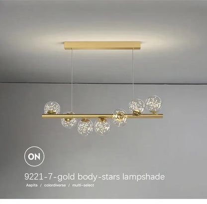 Modern gold long ceiling chandelier dining room glass pendant light