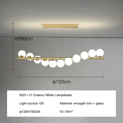 Modern gold long ceiling chandelier dining room glass pendant light
