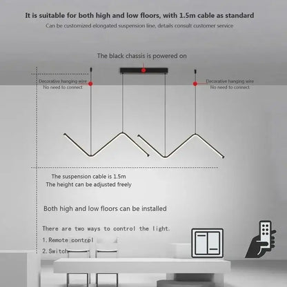 Modern black zigzag led pendant lights for dining room