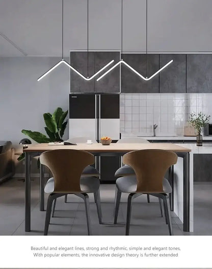 Modern black zigzag led pendant lights for dining room