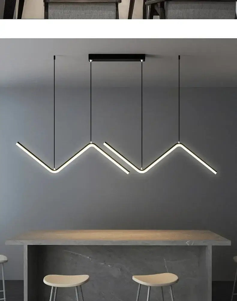 Modern black zigzag led pendant lights for dining room
