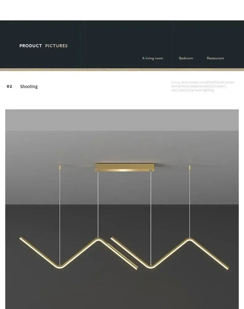 Modern black zigzag led pendant lights for dining room