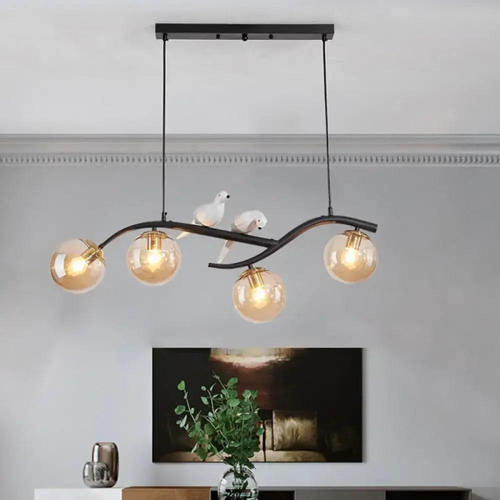 Modern branch gold & black dining room pendant smoke grey cognac glass