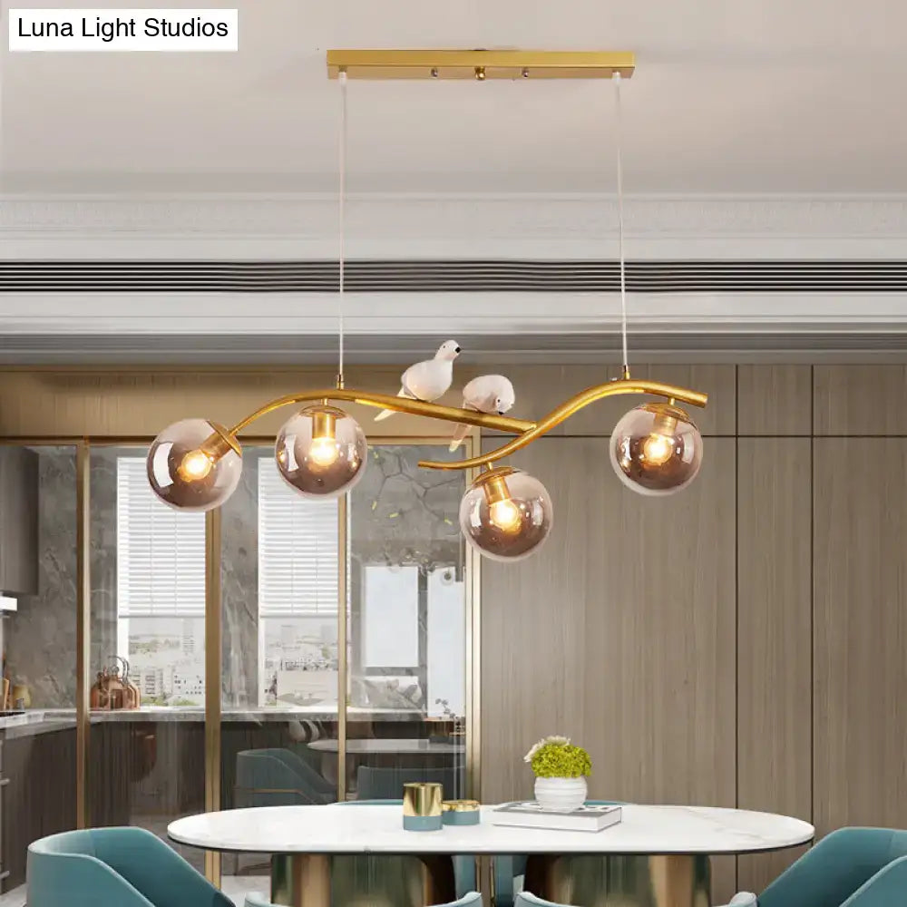 Modern branch gold & black dining room pendant smoke grey cognac glass