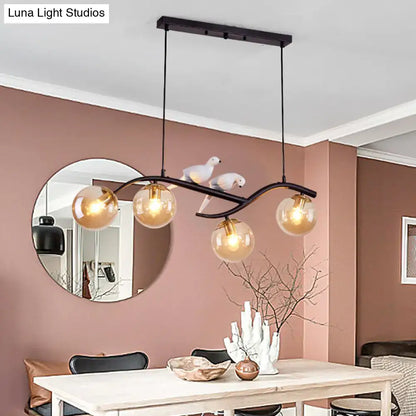 Modern branch gold & black dining room pendant smoke grey cognac glass