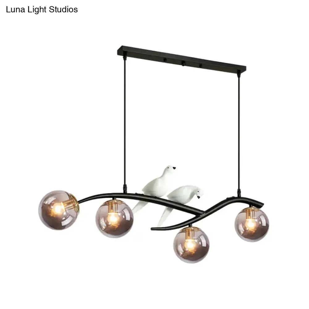 Modern branch gold & black dining room pendant smoke grey cognac glass