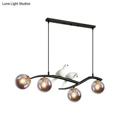 Modern branch gold & black dining room pendant smoke grey cognac glass