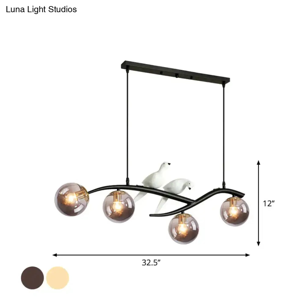 Modern branch gold & black dining room pendant smoke grey cognac glass