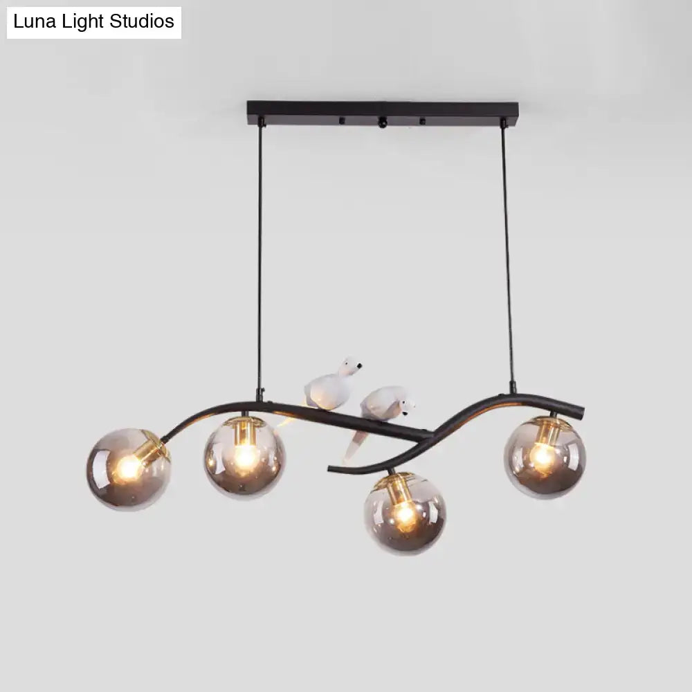 Modern branch gold & black dining room pendant smoke grey cognac glass