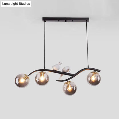 Modern branch gold & black dining room pendant smoke grey cognac glass