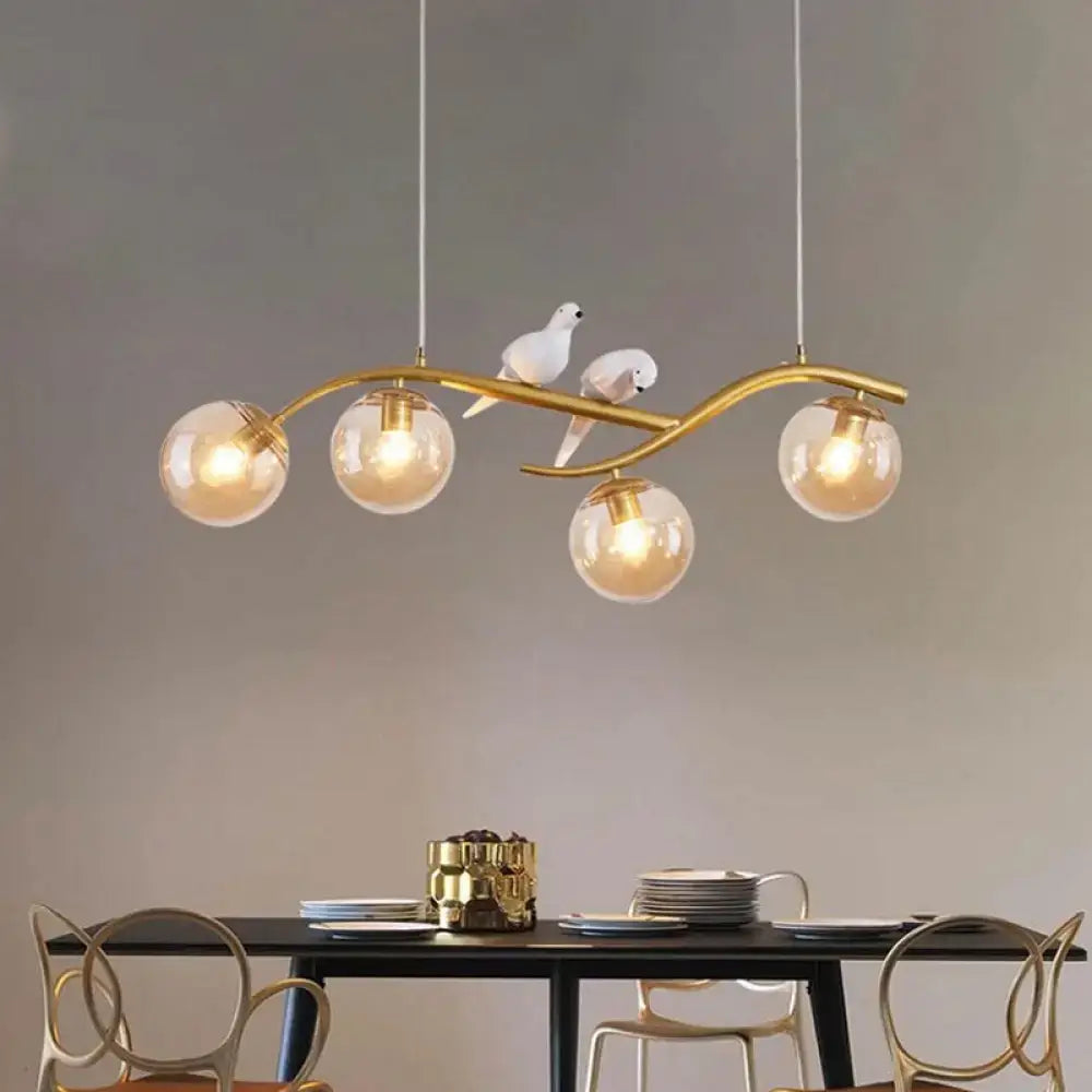 Modern branch gold & black dining room pendant smoke grey cognac glass