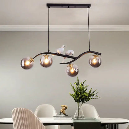 Modern branch gold & black dining room pendant smoke grey cognac glass