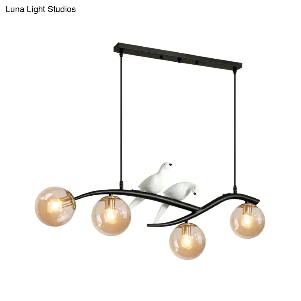 Modern branch gold & black dining room pendant smoke grey cognac glass