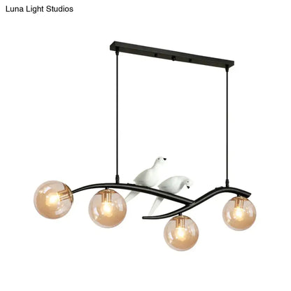 Modern branch gold & black dining room pendant smoke grey cognac glass