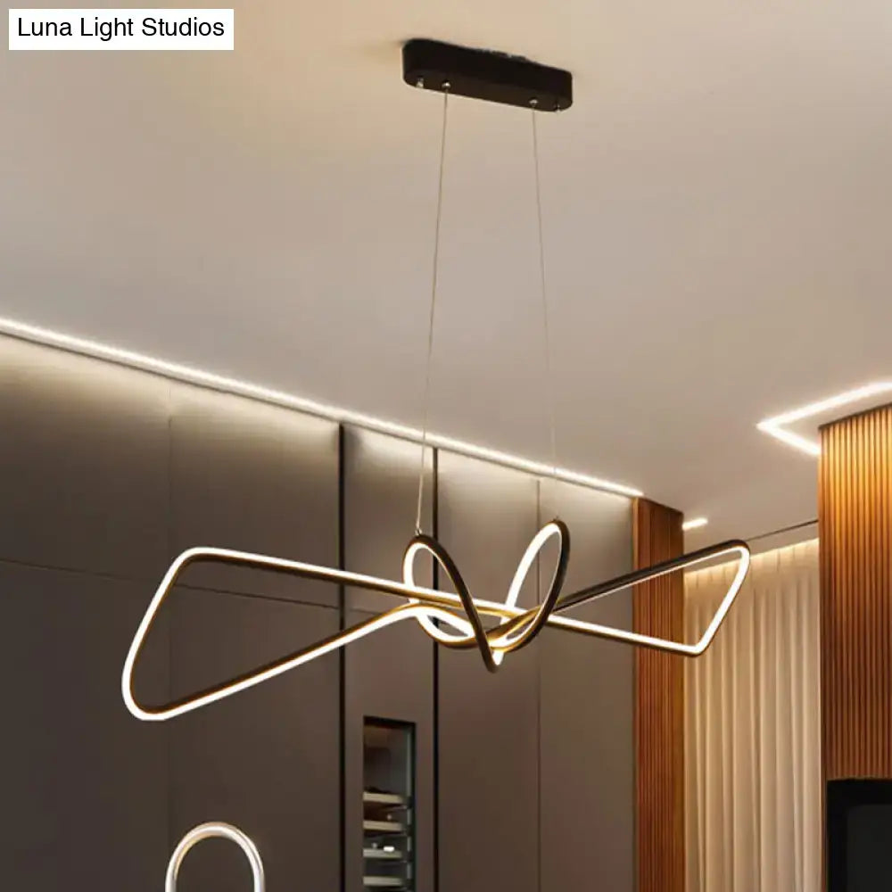 Modern minimalist black & gold bowtie led island lighting dining room