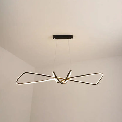 Modern minimalist black & gold bowtie led island lighting dining room