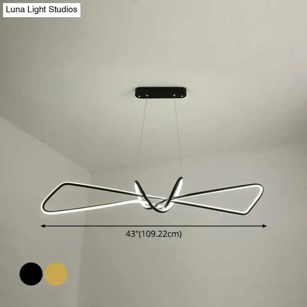 Modern minimalist black & gold bowtie led island lighting dining room