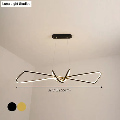 Modern minimalist black & gold bowtie led island lighting dining room