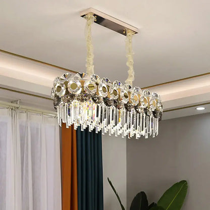 Contemporary chrome metal facing island chandelier dining room crystal