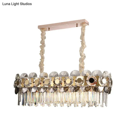 Contemporary chrome metal facing island chandelier dining room crystal