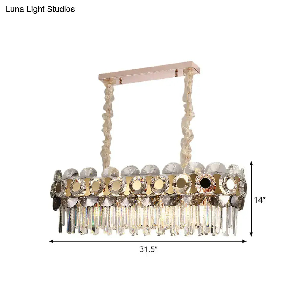 Contemporary chrome metal facing island chandelier dining room crystal