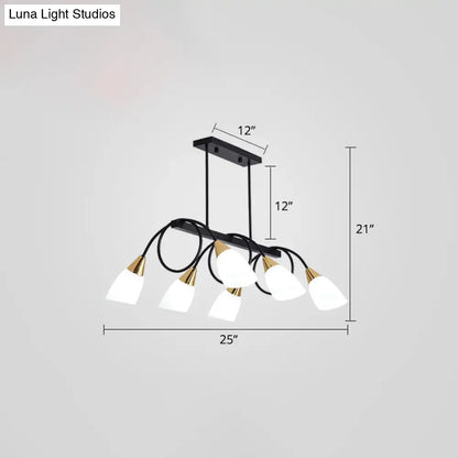 Modern black & gold contemporary milk glass chandelier dining room