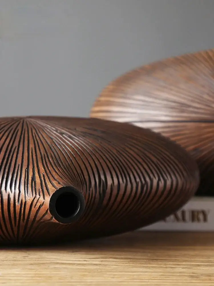 Contemporary light brown resin vase living room organic grooved decor
