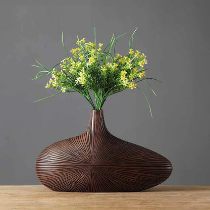 Contemporary light brown resin vase living room organic grooved decor