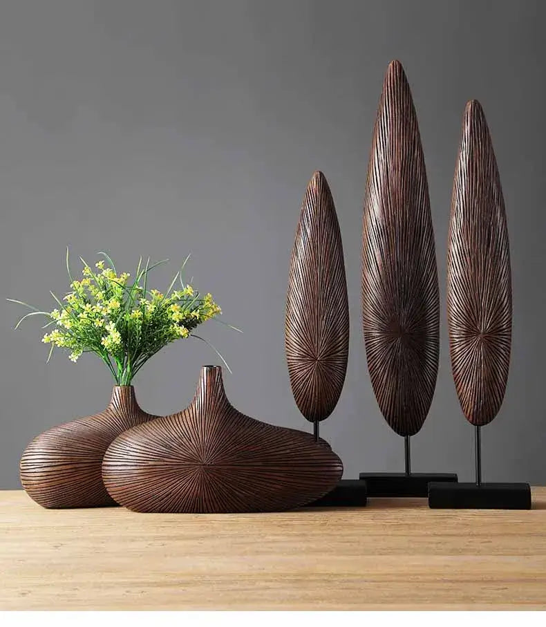 Contemporary light brown resin vase living room organic grooved decor