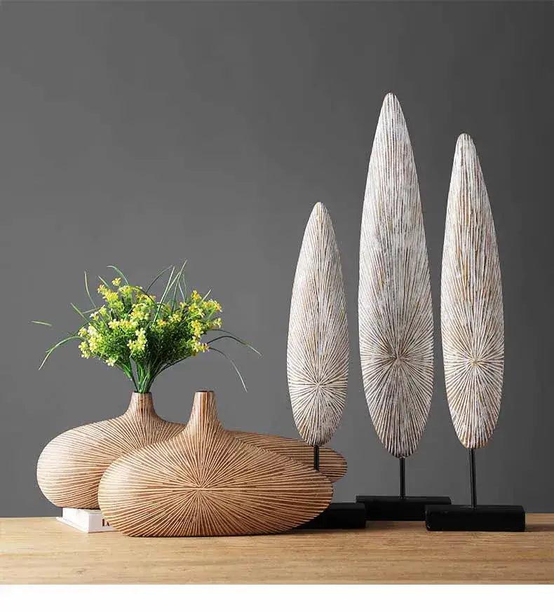 Contemporary light brown resin vase living room organic grooved decor