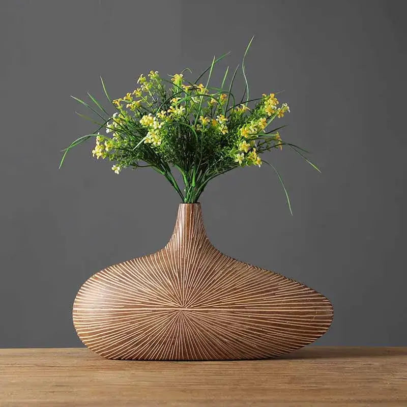 Contemporary light brown resin vase living room organic grooved decor