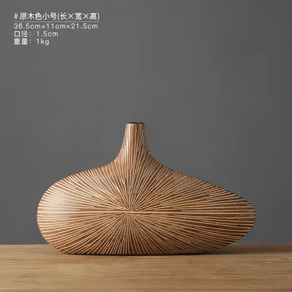 Contemporary light brown resin vase living room organic grooved decor