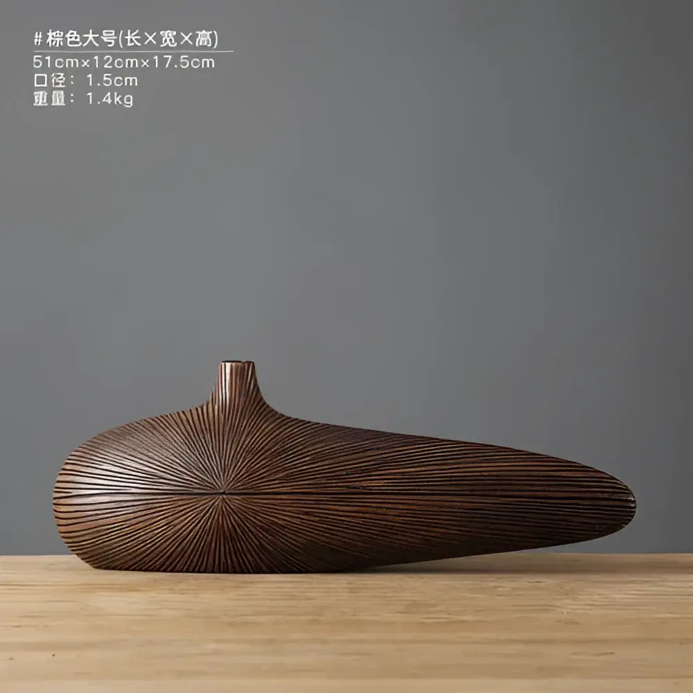 Contemporary light brown resin vase living room organic grooved decor