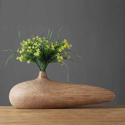 Contemporary light brown resin vase living room organic grooved decor