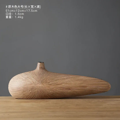 Contemporary light brown resin vase living room organic grooved decor