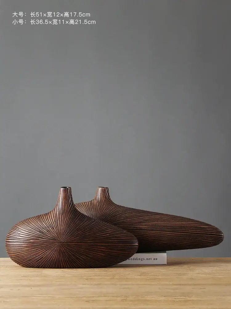 Contemporary light brown resin vase living room organic grooved decor
