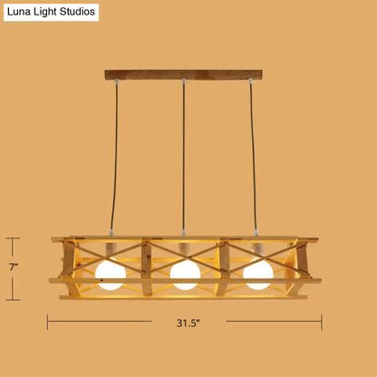Rustic beige wooden rectangular cage island lamp dining room