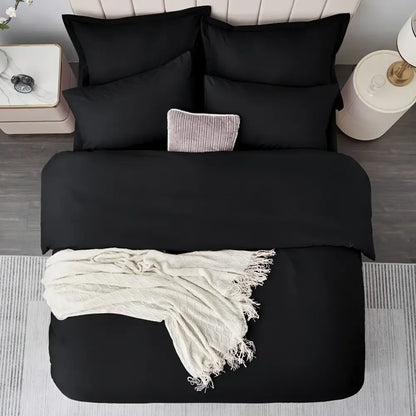 Black satin cotton duvet cover set bedroom textured pillow accent
