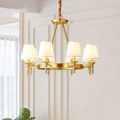 copper american chandelier with fabric shades dining room