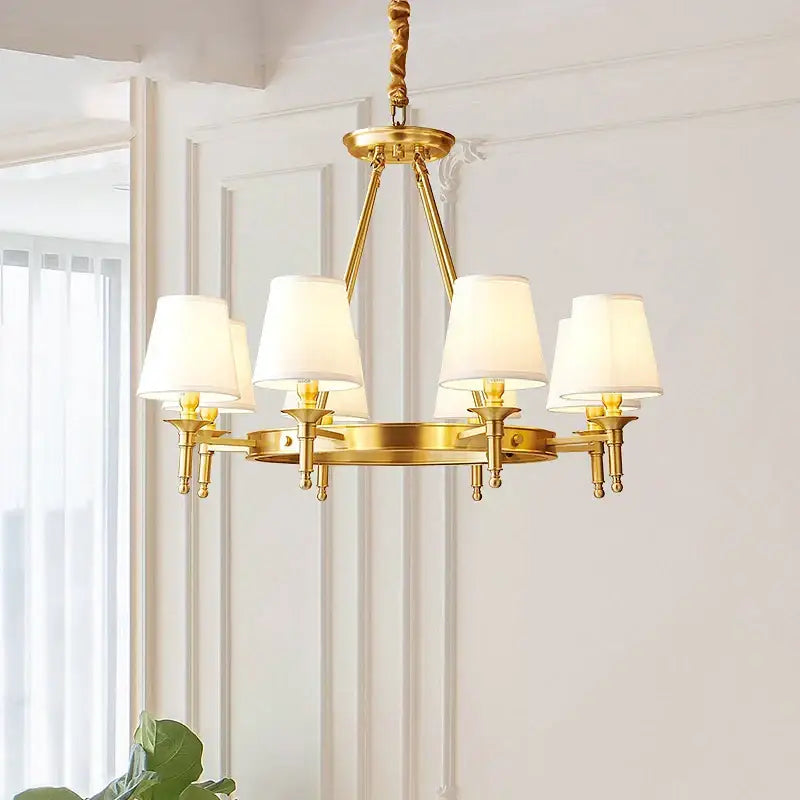 copper american chandelier with fabric shades dining room