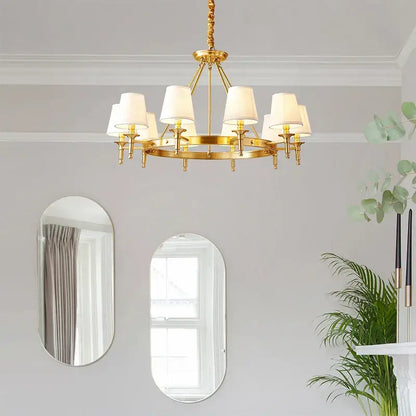 copper american chandelier with fabric shades dining room