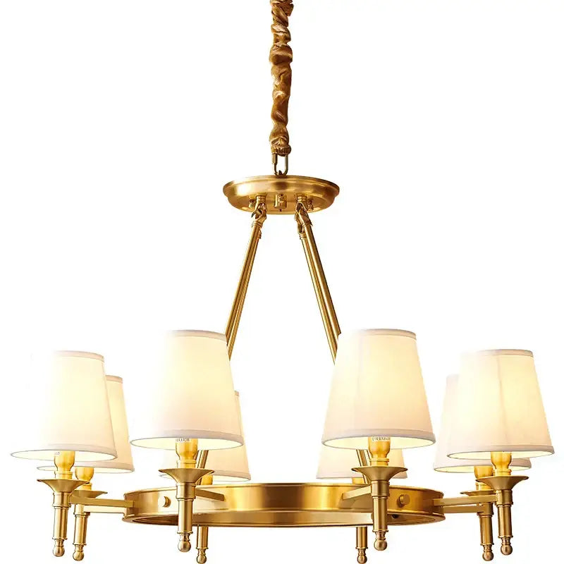 copper american chandelier with fabric shades dining room