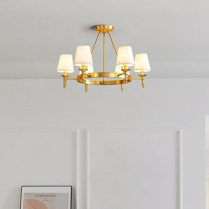 copper american chandelier with fabric shades dining room