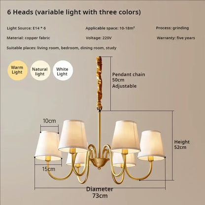 copper american chandelier with fabric shades living room