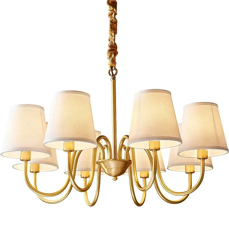 copper american chandelier with fabric shades living room