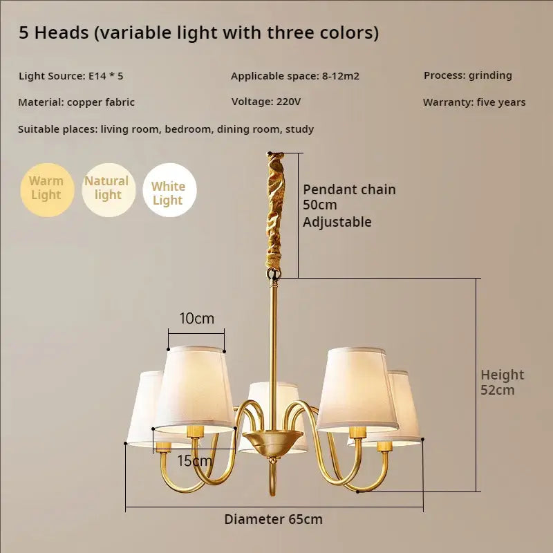 copper american chandelier with fabric shades living room