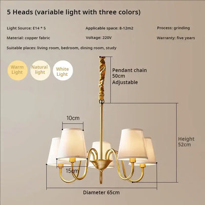 copper american chandelier with fabric shades living room