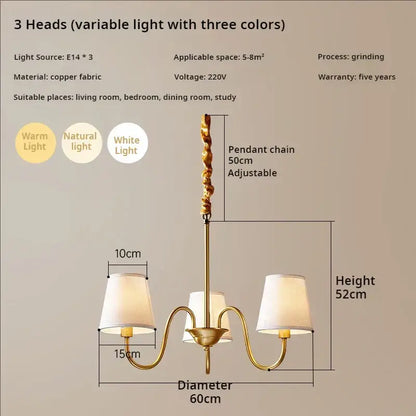 copper american chandelier with fabric shades living room
