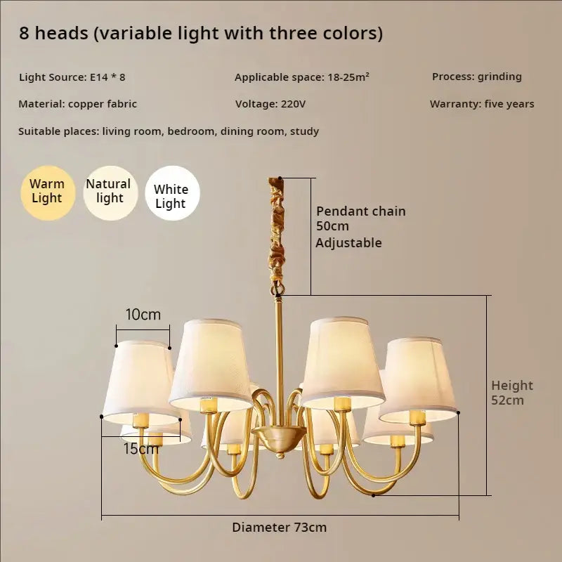copper american chandelier with fabric shades living room