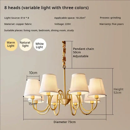 copper american chandelier with fabric shades living room
